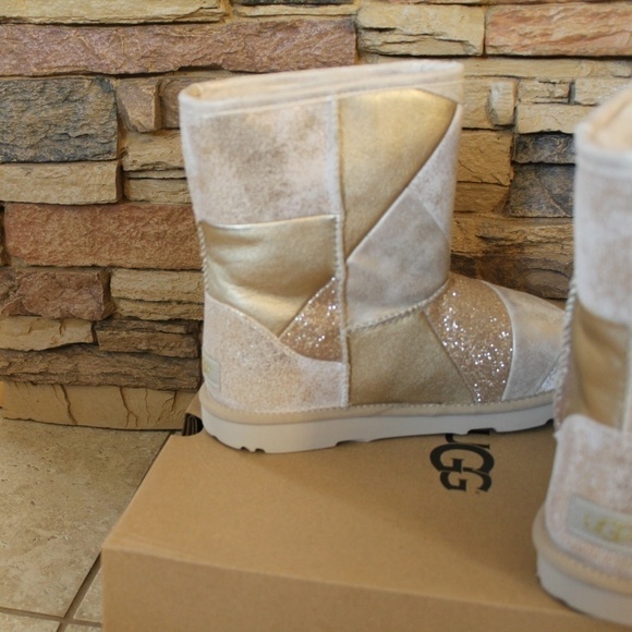NEW UGG‎ PATCHWORK Metallic Short Boots - Picture 7 of 8